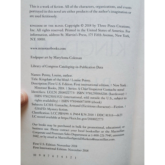 Kingdom of the Blind Louise Penny First U.S. Edition Hardcover w/ DJ 2018 - Humphrey's Book Den