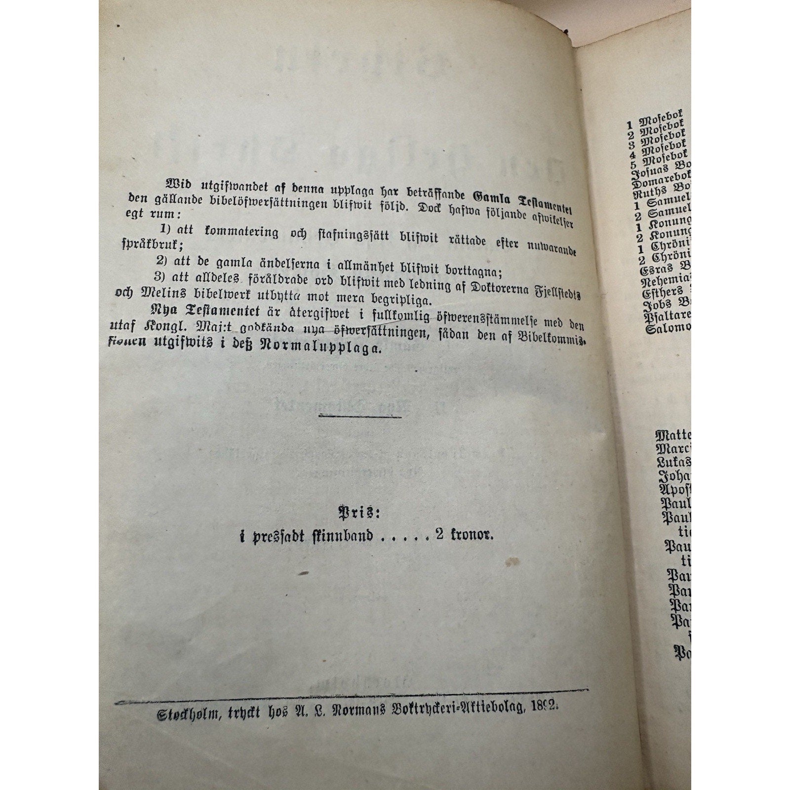 1862 Swedish Bible - Old Gamla & (New) Nya Testamentet Antique Kanoniska Böcker - Humphrey's Book Den