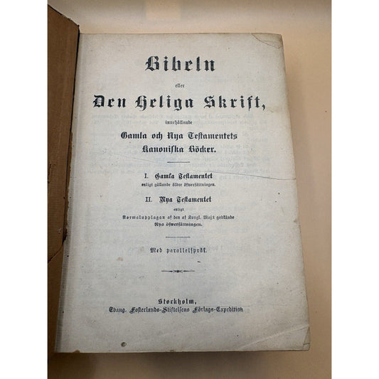 1862 Swedish Bible - Old Gamla & (New) Nya Testamentet Antique Kanoniska Böcker - Humphrey's Book Den