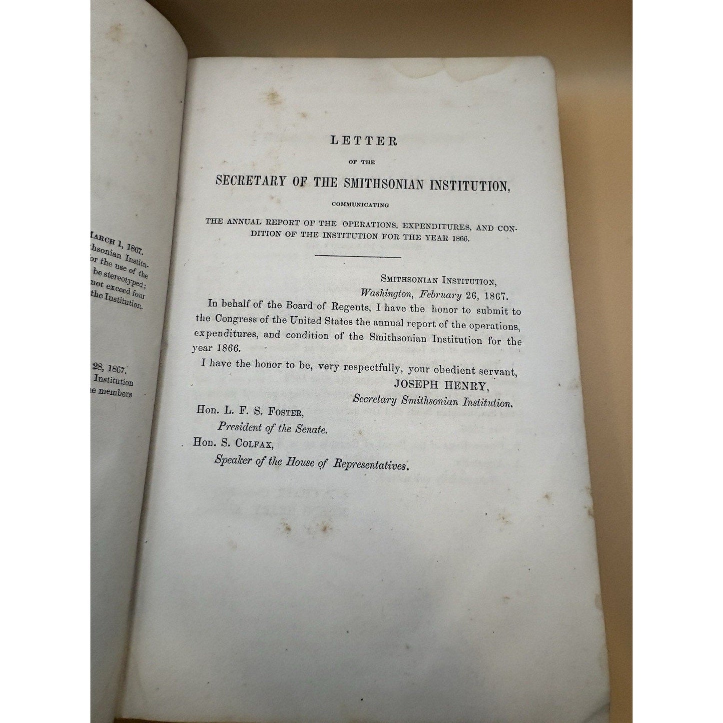 1867 Smithsonian Annual Report Board of Regents Antique GPO 19th C - Humphrey's Book Den