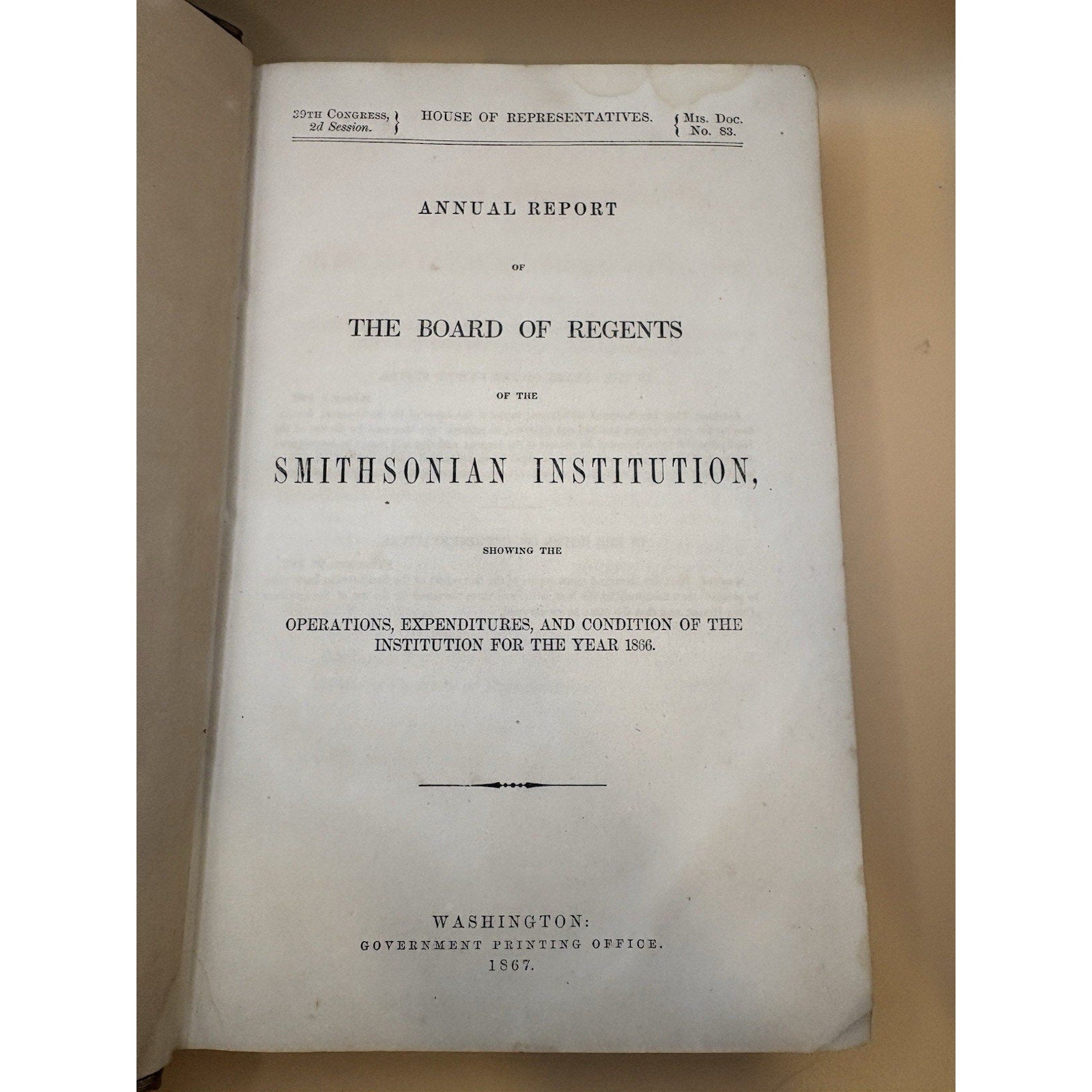 1867 Smithsonian Annual Report Board of Regents Antique GPO 19th C - Humphrey's Book Den