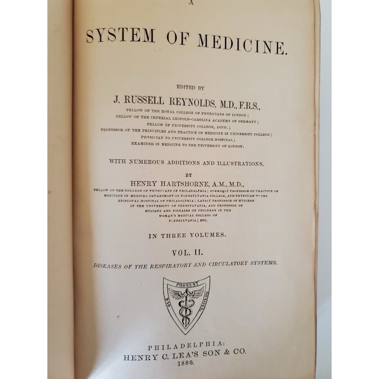 1880 Reynolds System of Medicine Vol II Respiratory Circulatory Leather - Humphrey's Book Den