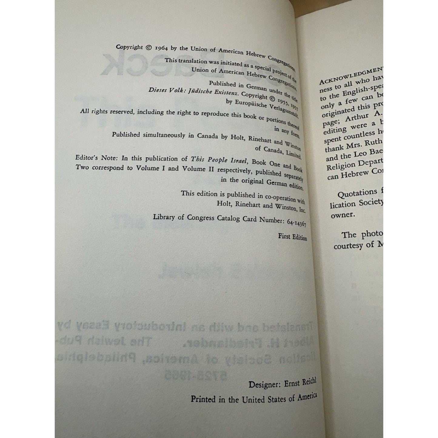 1964 HC This People Israel: the Meaning of Jewish Existence by Leo Baeck - Humphrey's Book Den