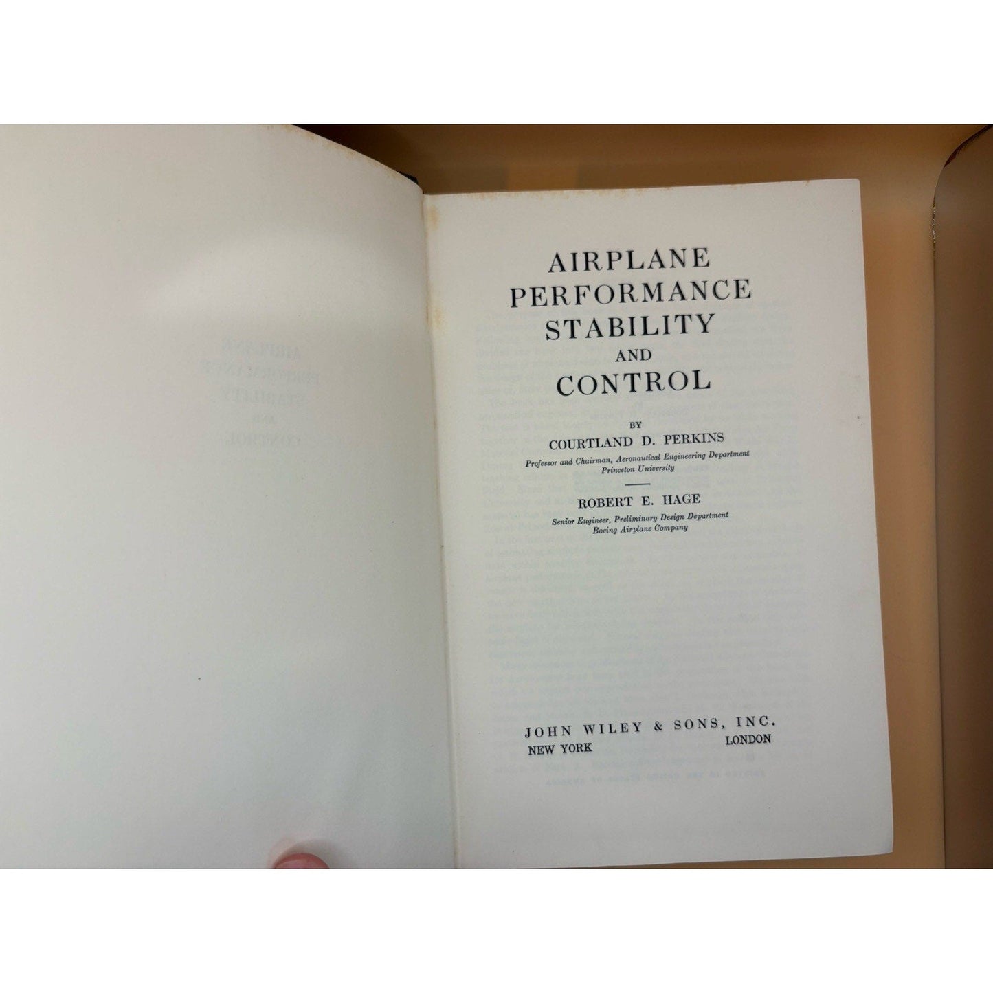 Airplane Performance Stability & Control Perkins Hage Wiley 1949 HC - Humphrey's Book Den
