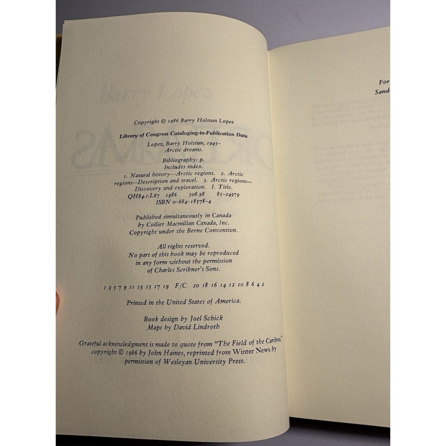 Arctic Dreams by Barry Lopez First Edition 1986 HC Scribner Nature Writing - Humphrey's Book Den