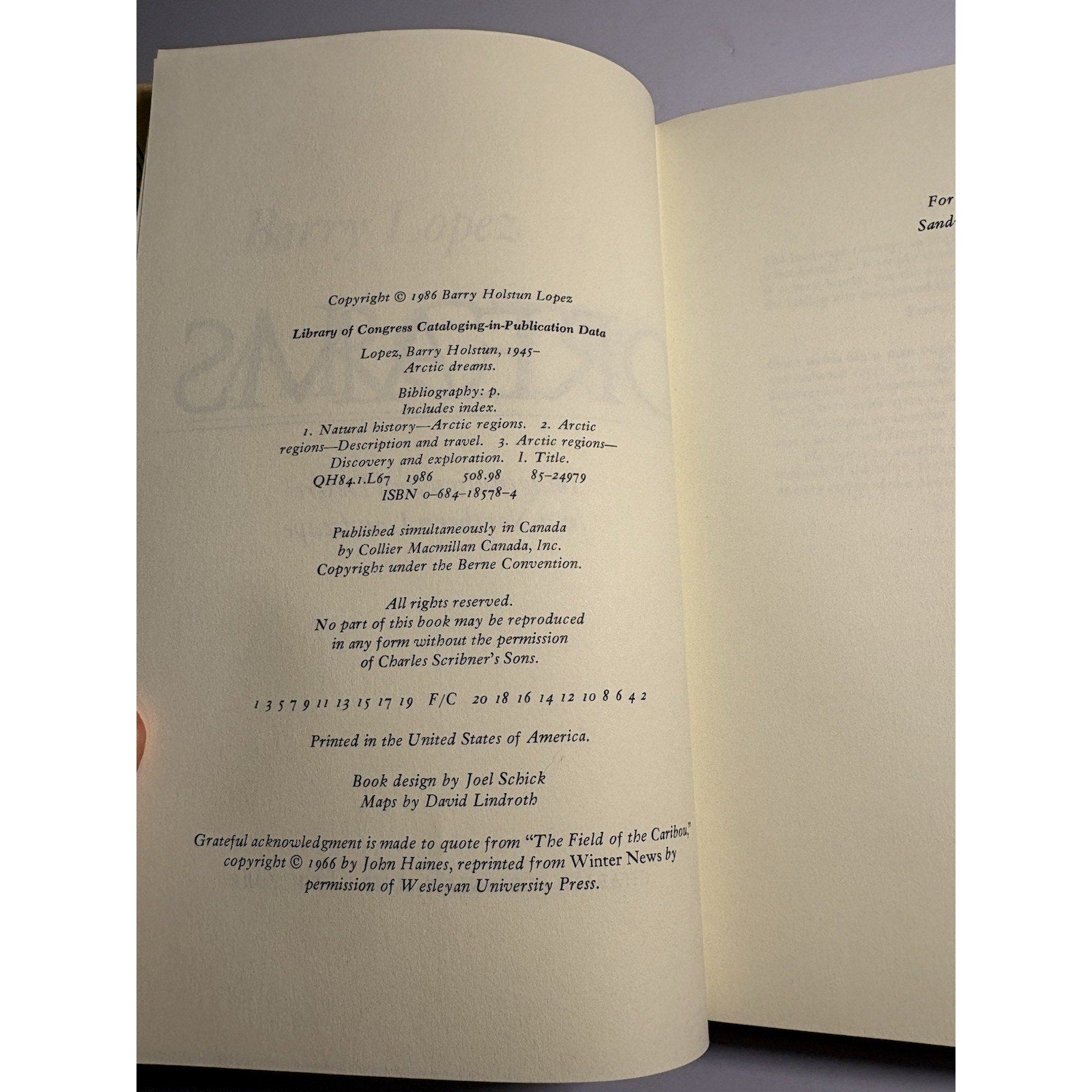 Arctic Dreams by Barry Lopez First Edition 1986 HC Scribner Nature Writing - Humphrey's Book Den