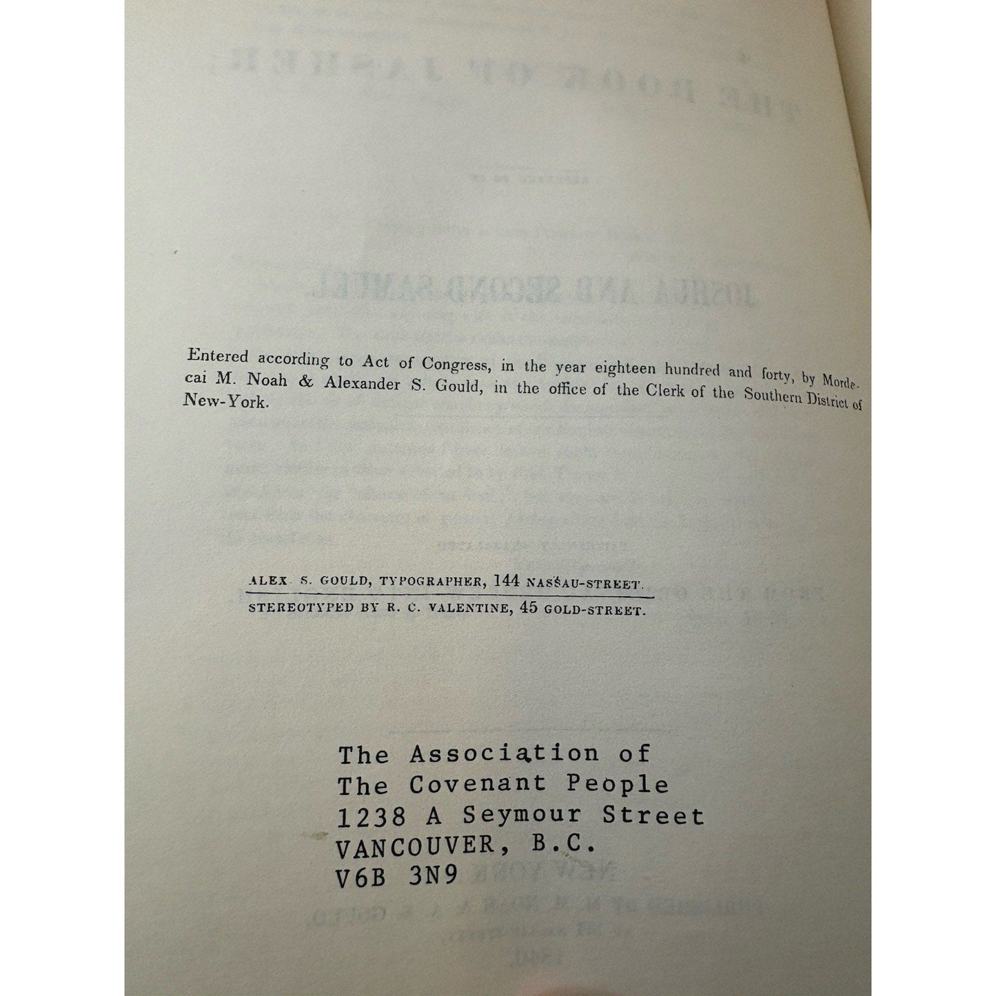 Book of Jasher 1840 Noah & Gould — Covenant People Reprint — PB Religious - Humphrey's Book Den