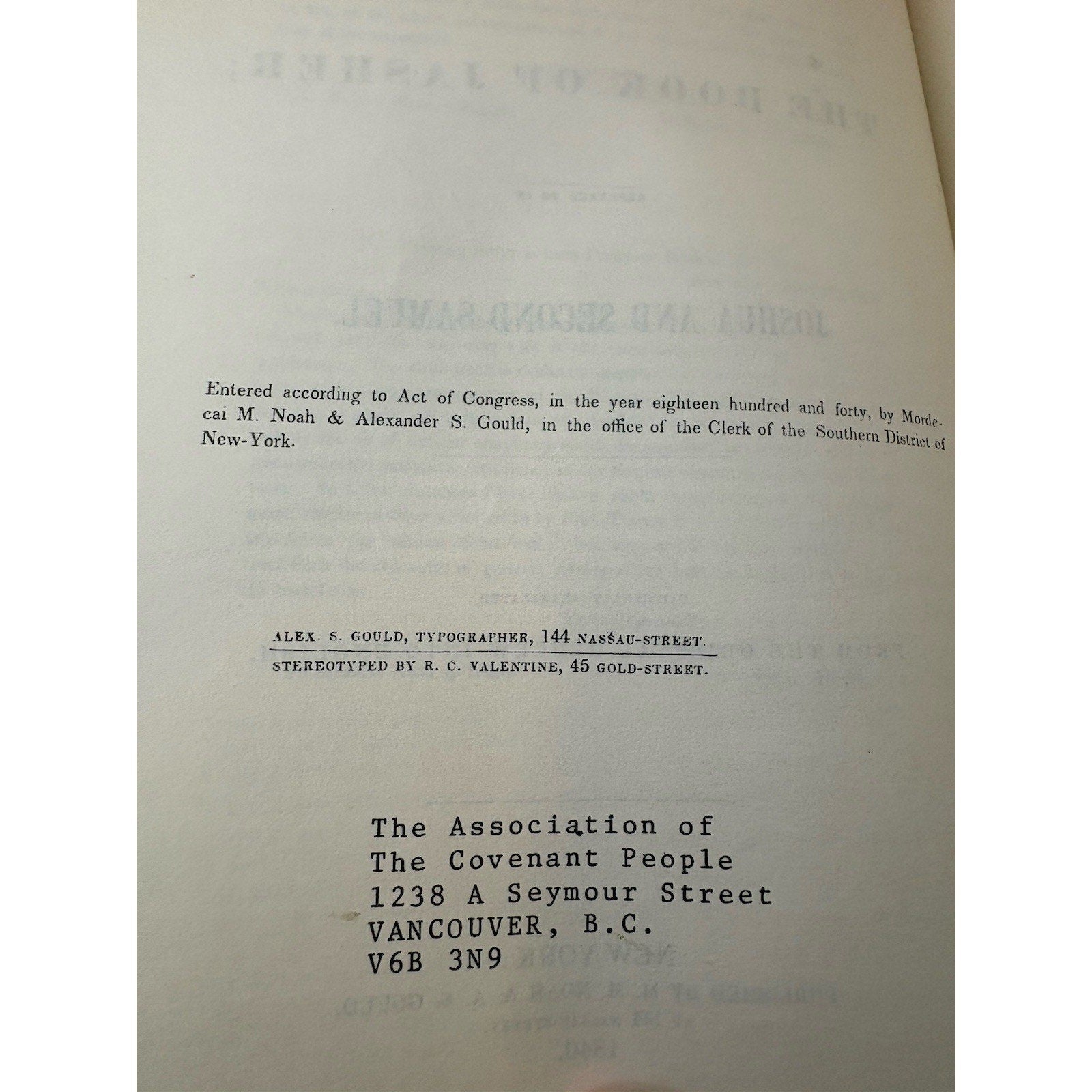 Book of Jasher 1840 Noah & Gould — Covenant People Reprint — PB Religious - Humphrey's Book Den