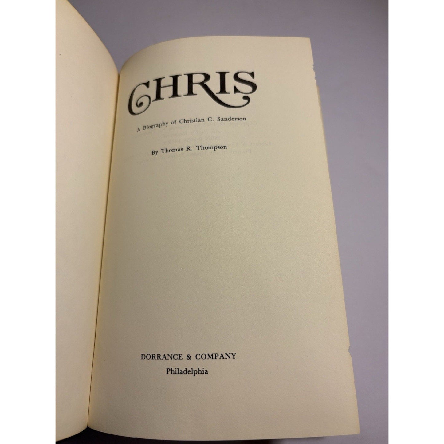 Chris: Biography of Christian C. Sanderson Signed by Author 1973 HC - Humphrey's Book Den