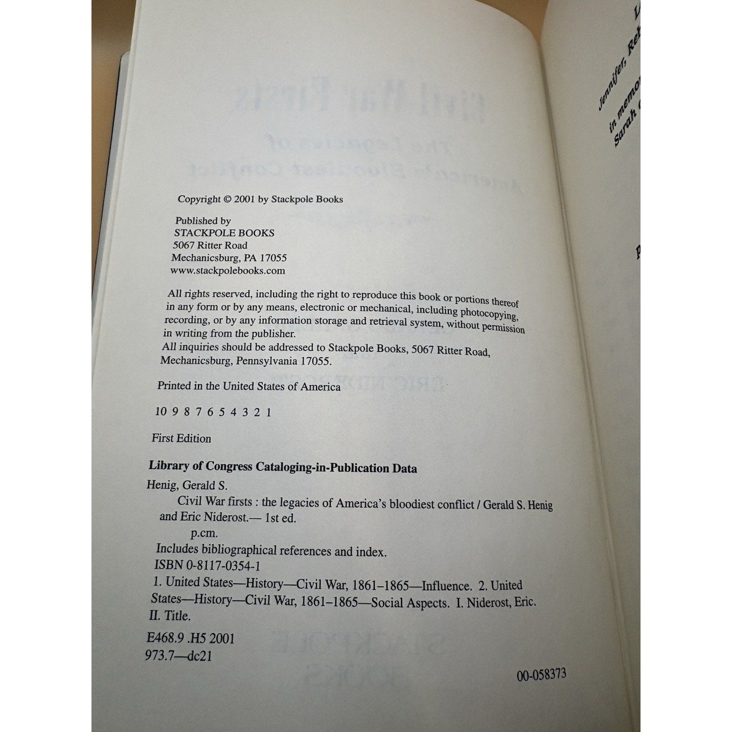 Civil War Firsts HC 2001 Stackpole 1st Ed SIGNED Gerald S. Henig DJ - Humphrey's Book Den