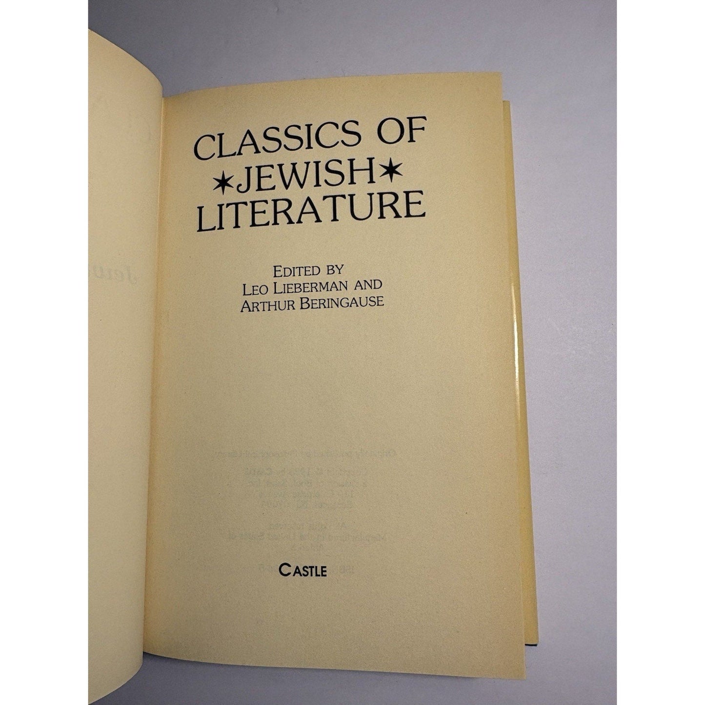 Classics of Jewish Literature HC Castle 1988 Jewish Studies Anthology - Humphrey's Book Den