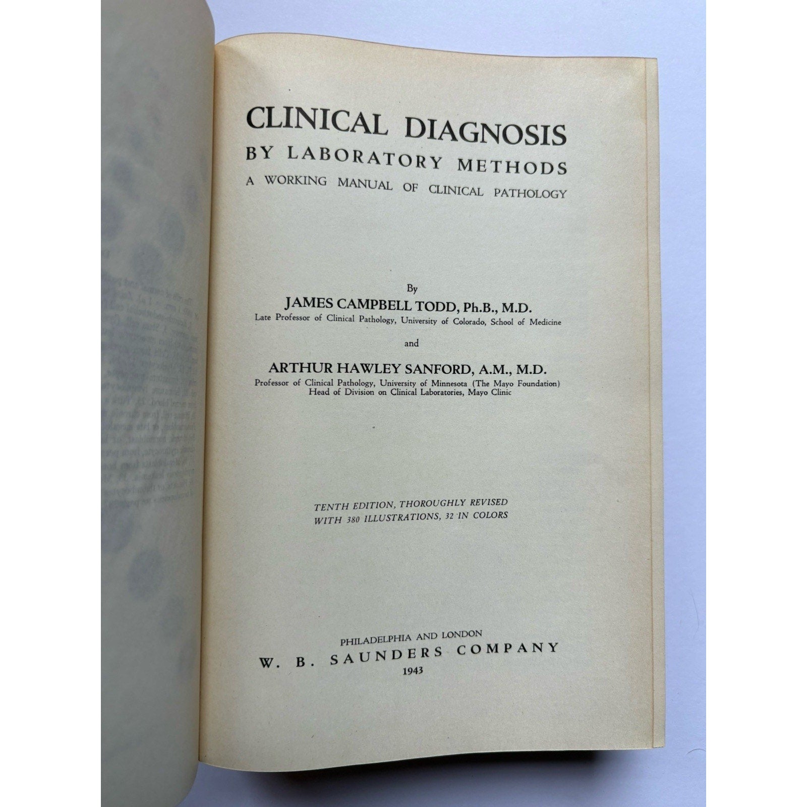 Clinical Diagnosis by Laboratory Methods Todd & Sanford 1943 10th Ed Hardcover - Humphrey's Book Den