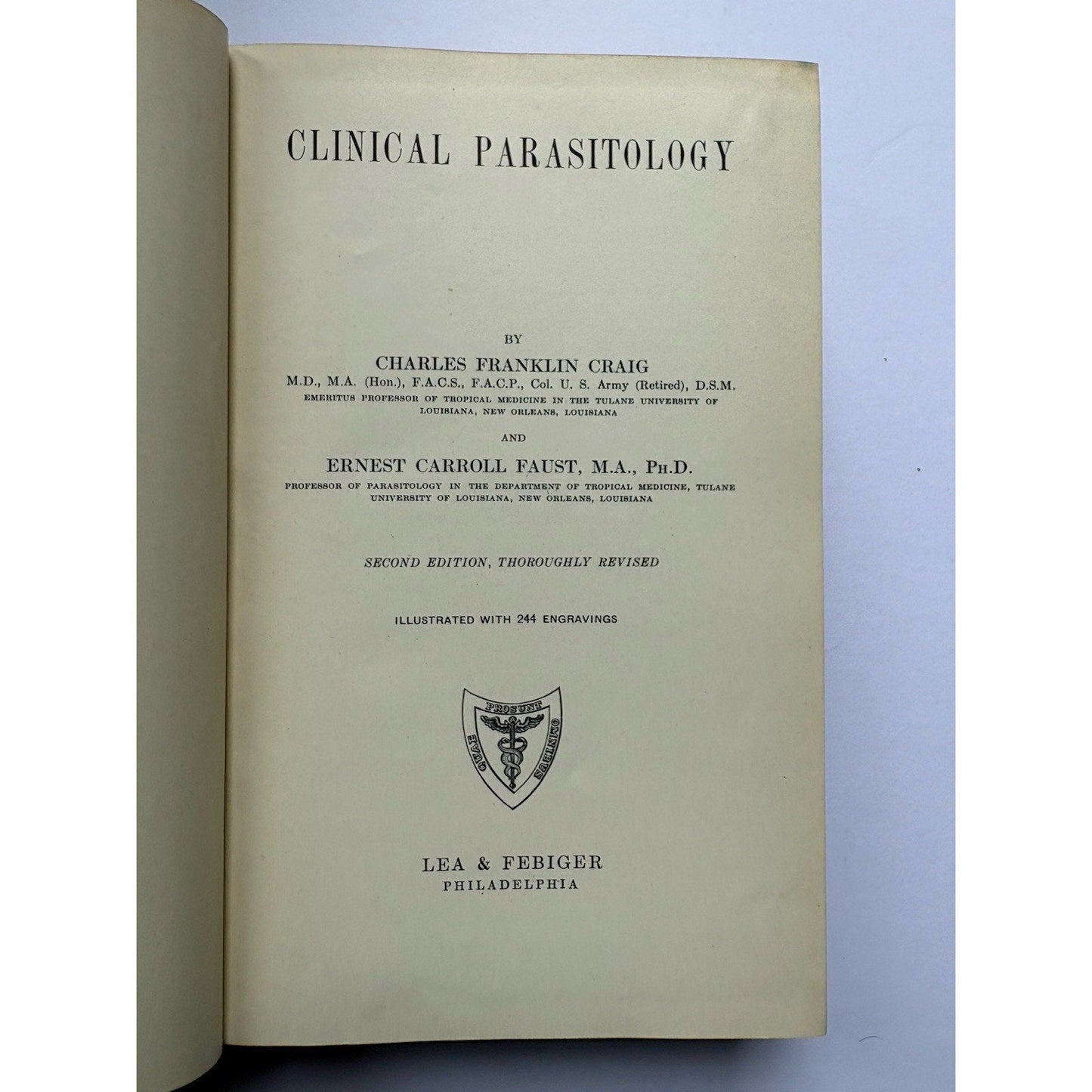 Clinical Parasitology 1940 Charles Craig Ernest Faust 2nd Edition Medical Book - Humphrey's Book Den