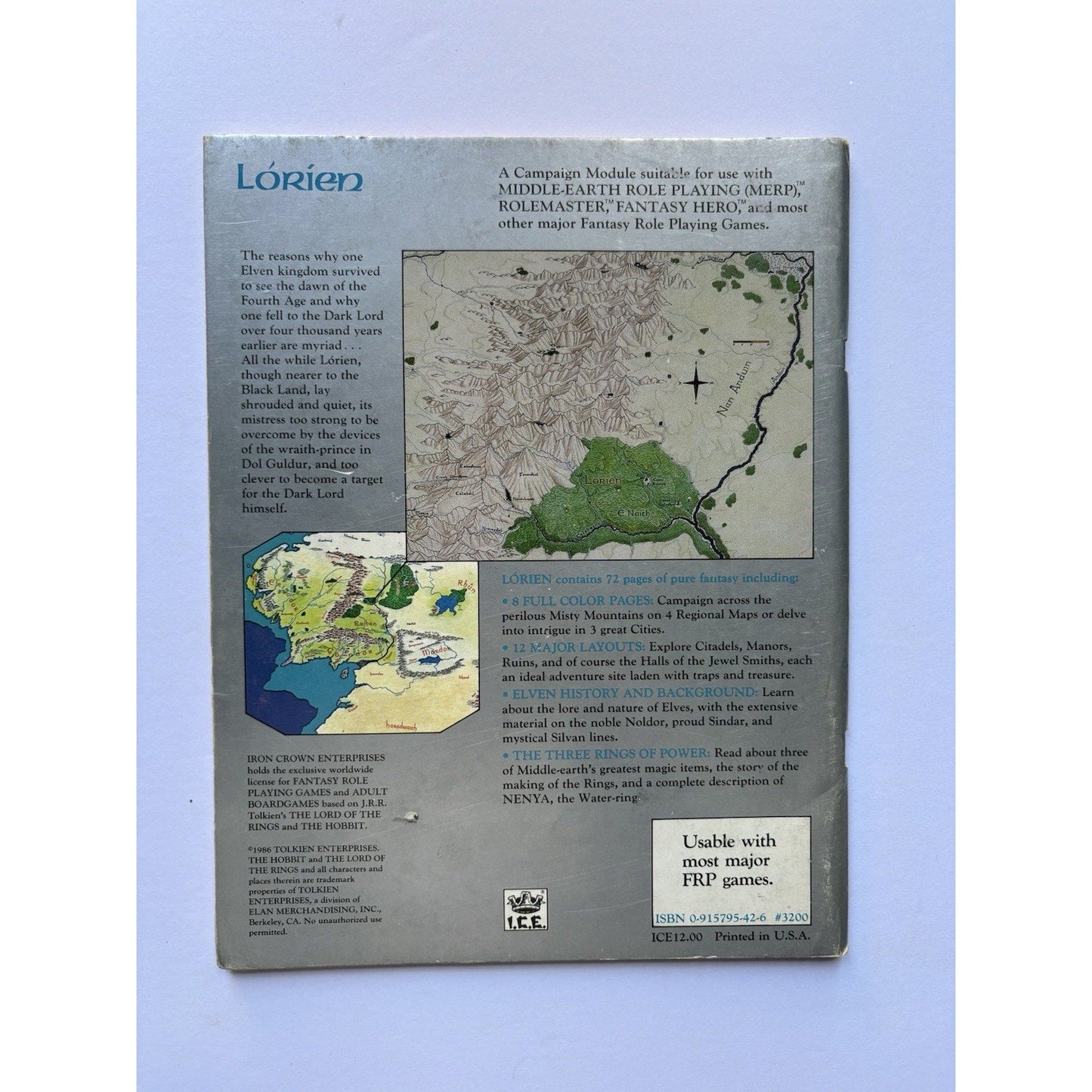 D&D Lorien & the Halls of the Elven Smiths ICE 3200 1986 MERP Module Complete - Humphrey's Book Den