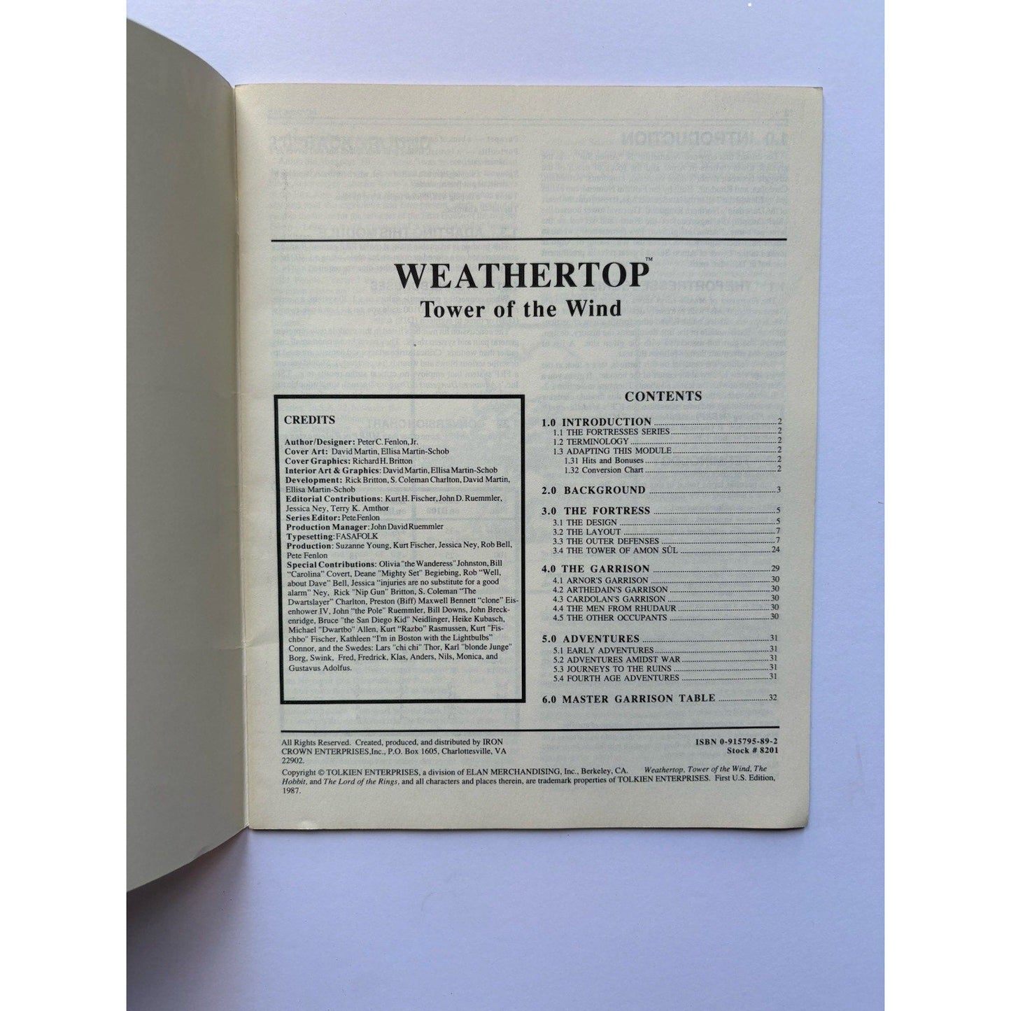 D&D Weathertop Tower of the Wind ICE 8201 1984 MERP Tolkien RPG Module Complete - Humphrey's Book Den