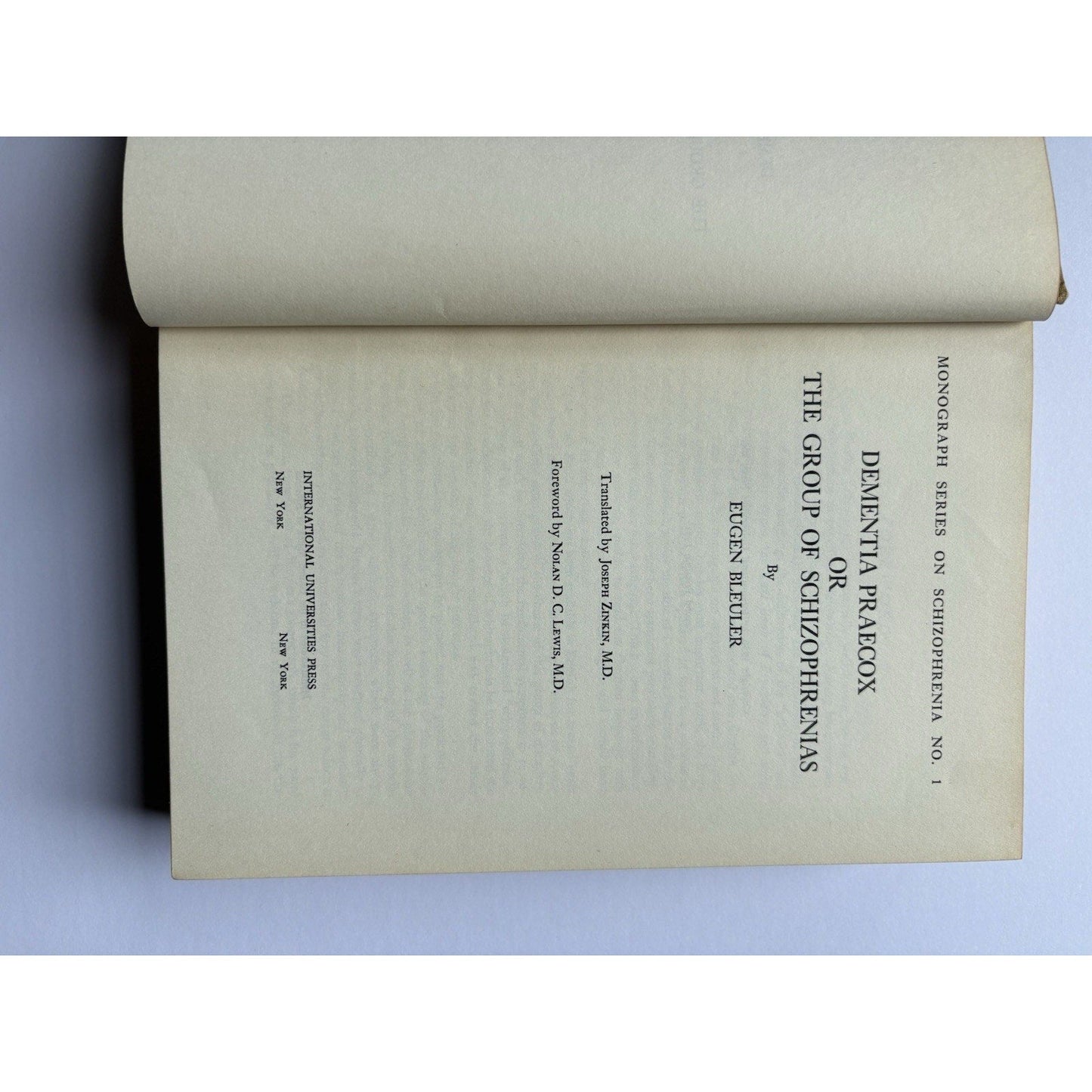 Dementia Praecox Or The Groups Of Scizophrenias Eugene Blueler - Medical Book HC - Humphrey's Book Den