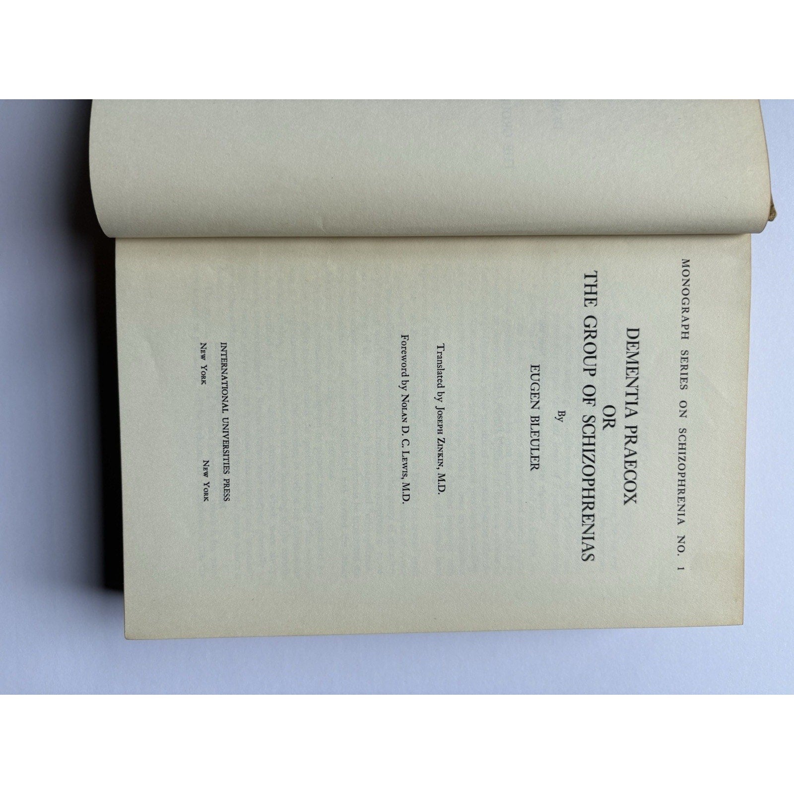 Dementia Praecox Or The Groups Of Scizophrenias Eugene Blueler - Medical Book HC - Humphrey's Book Den