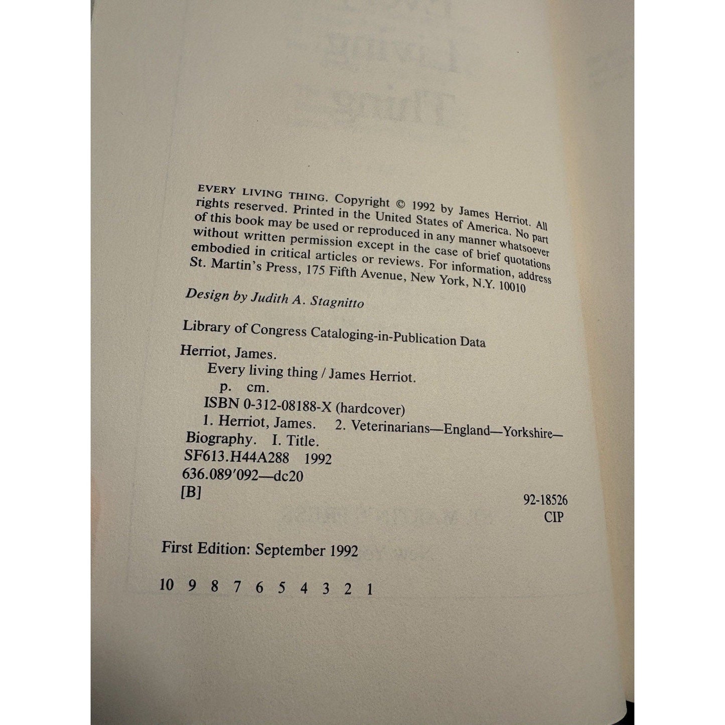 Every Living Thing James Herriot First Edition 1992 Hardcover w/ Dust Jacket - Humphrey's Book Den