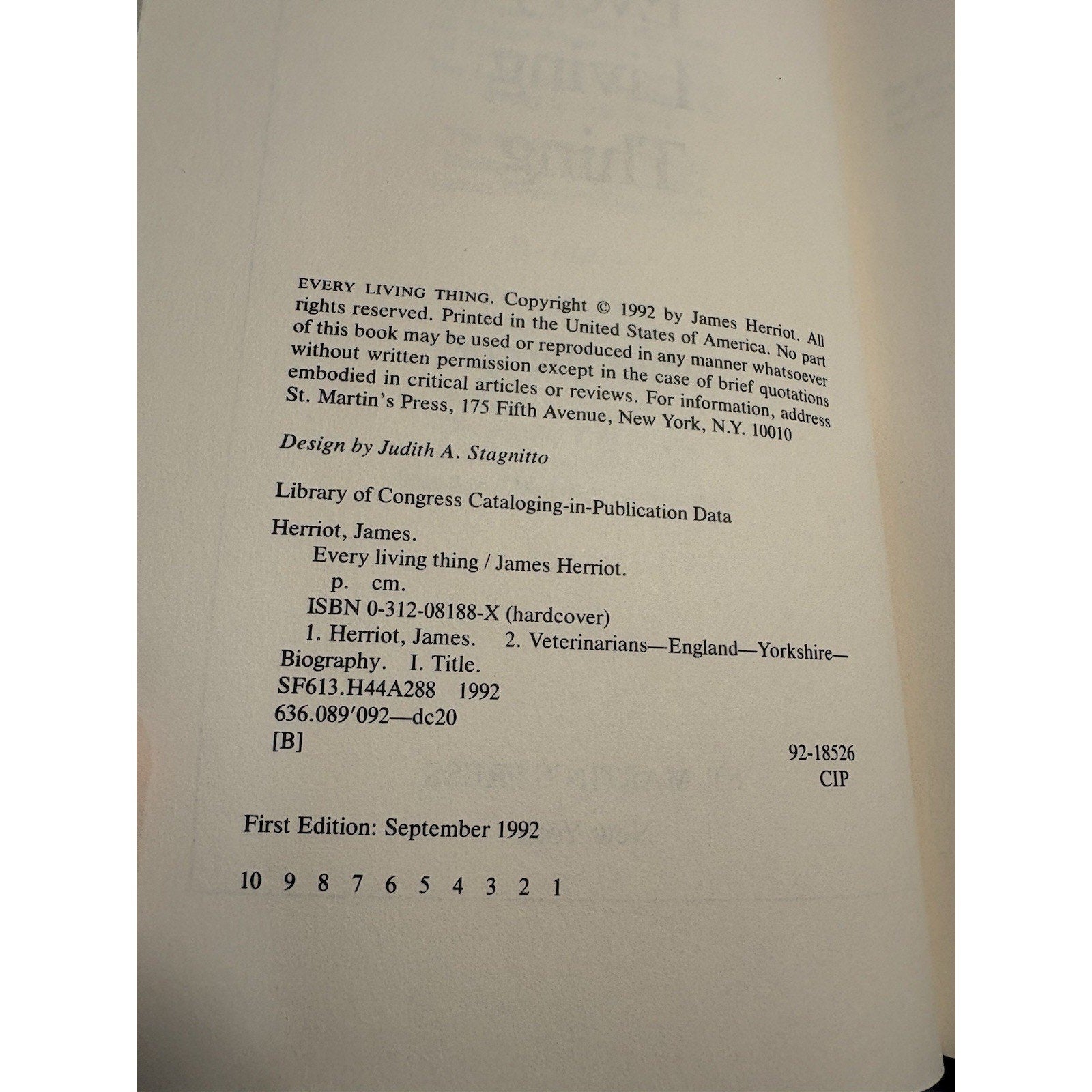 Every Living Thing James Herriot First Edition 1992 Hardcover w/ Dust Jacket - Humphrey's Book Den