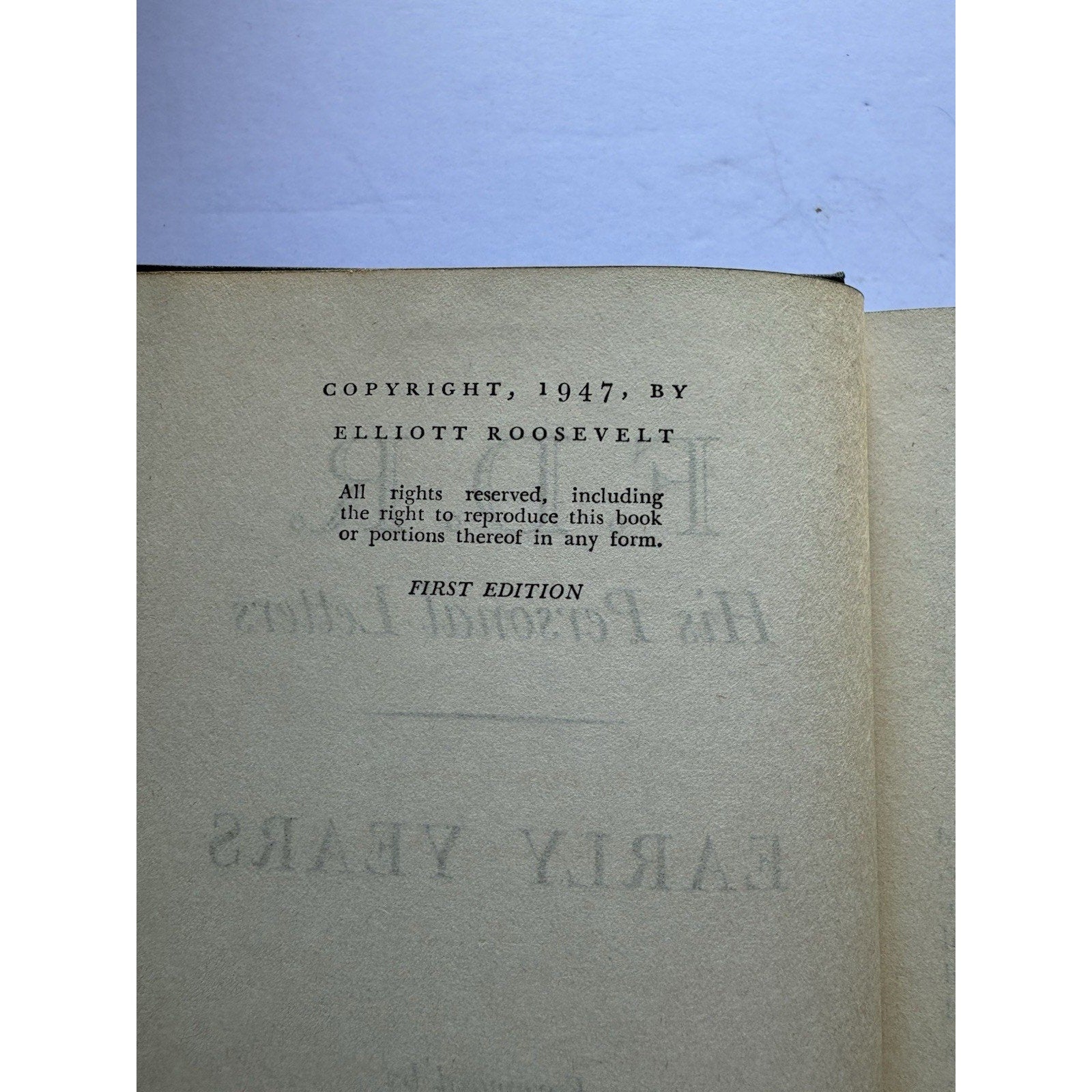 FDR His Personal Letters Early Years (1947 First Edition) Elliott Roosevelt - Humphrey's Book Den
