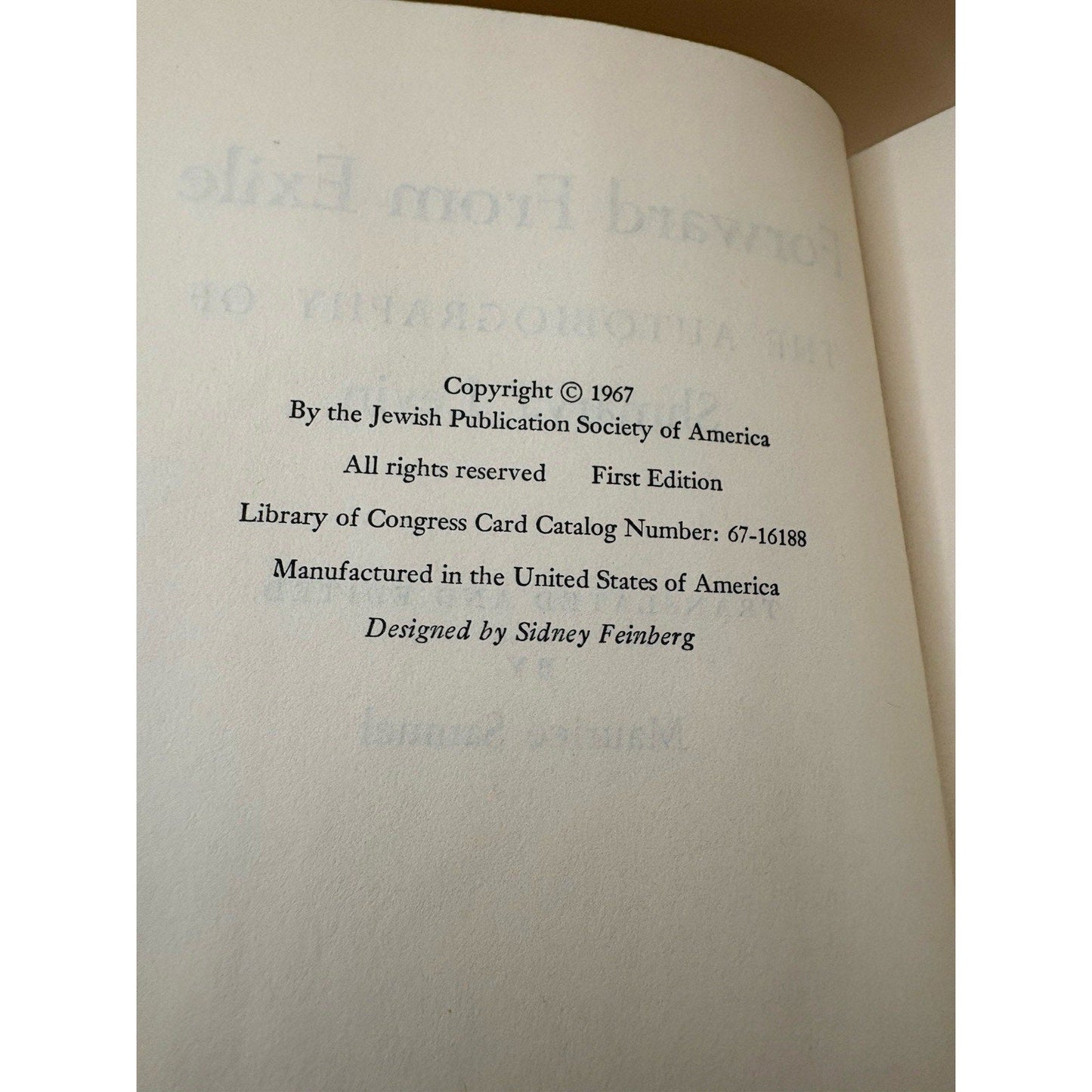 Forward From Exile Autobiography Shmarya Levin 1967 JPS First Edition DJ - Humphrey's Book Den