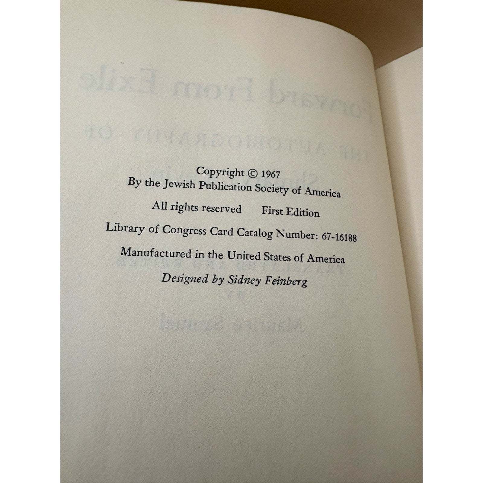Forward From Exile Autobiography Shmarya Levin 1967 JPS First Edition DJ - Humphrey's Book Den