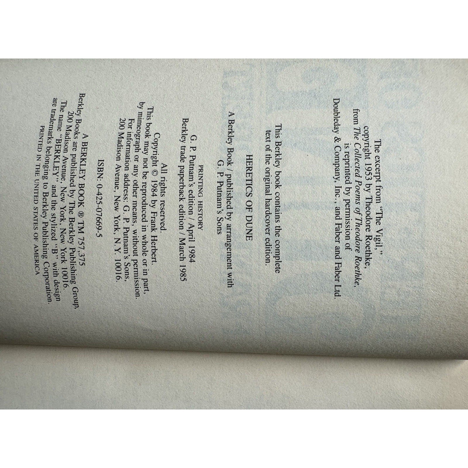 Heretics of Dune Frank Herbert trade paperback 1985 Berkley - Humphrey's Book Den