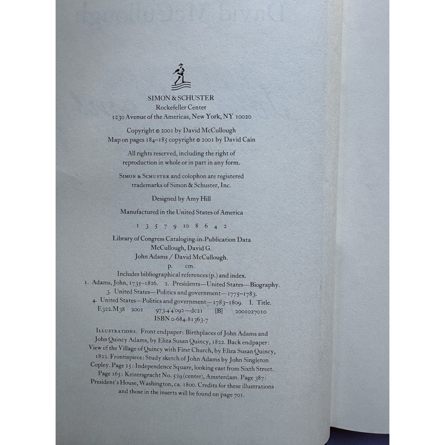 John Adams by David McCullough 2001 Hardcover 1st Edition & Printing DJ Book VG - Humphrey's Book Den