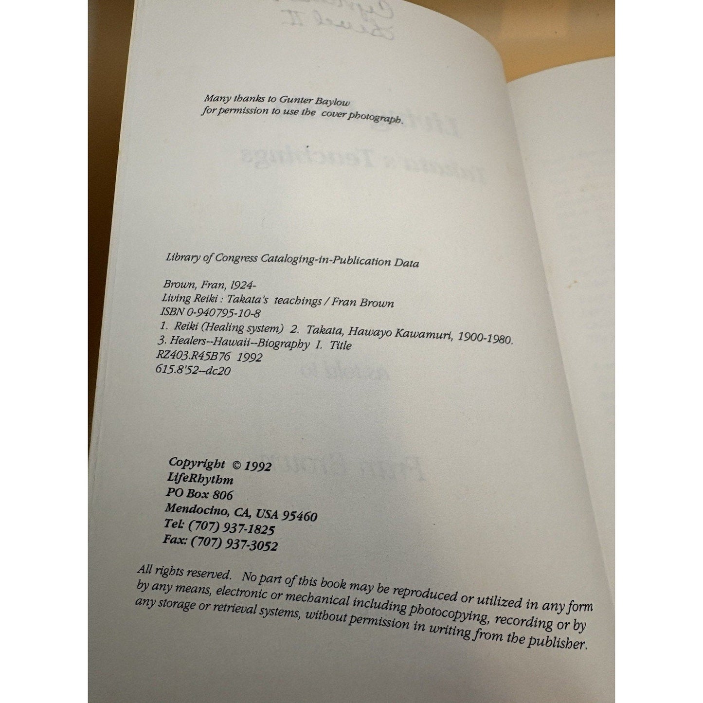 Living Reiki Takata’s Teachings Fran Brown 1992 LifeRhythm Hardcover - Humphrey's Book Den