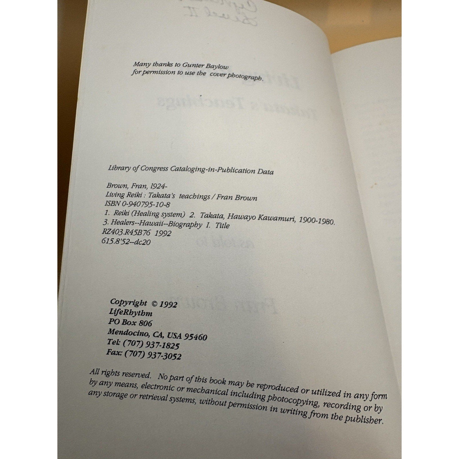 Living Reiki Takata’s Teachings Fran Brown 1992 LifeRhythm Hardcover - Humphrey's Book Den