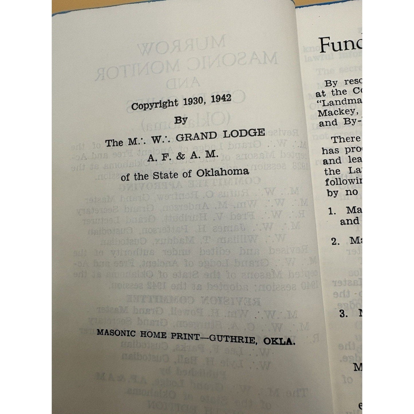 Murrow Masonic Monitor Oklahoma 1958 Blue Leather Masonic Ceremonies - Humphrey's Book Den