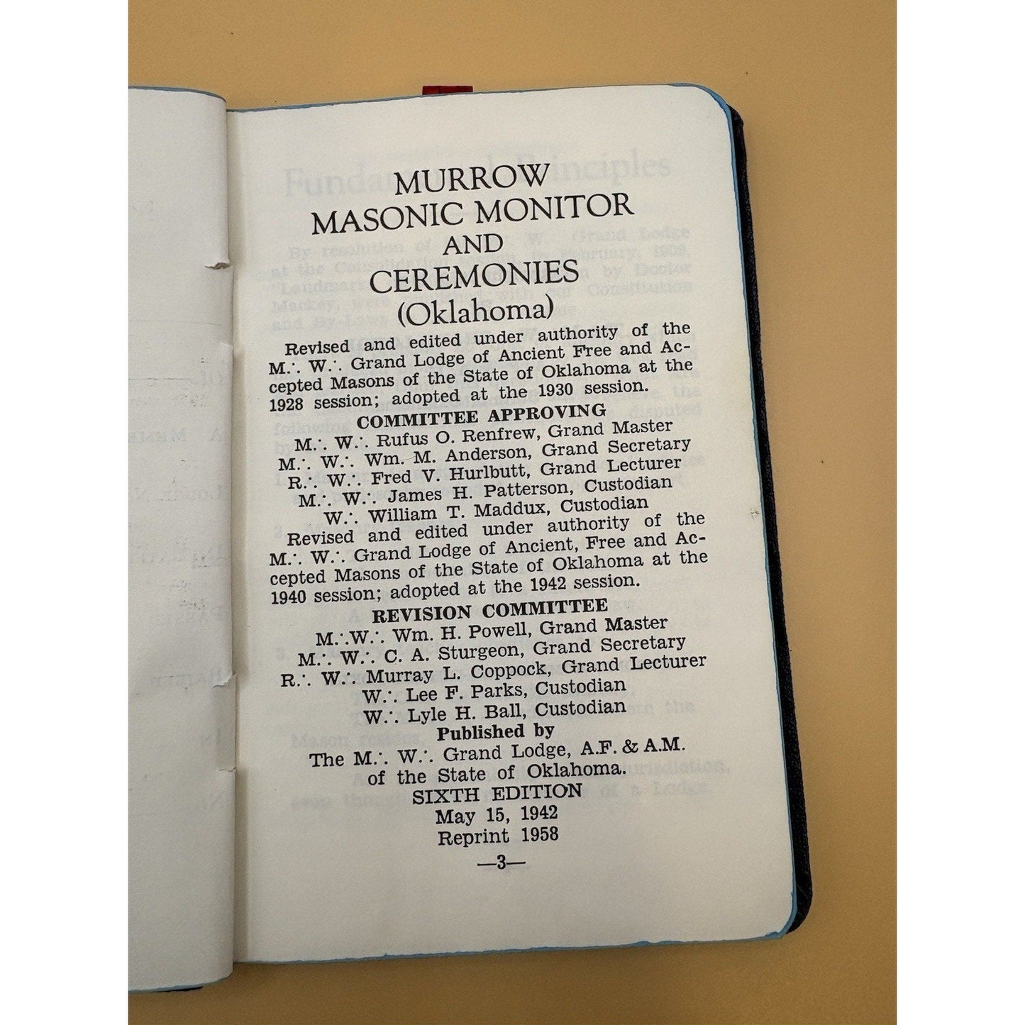 Murrow Masonic Monitor Oklahoma 1958 Blue Leather Masonic Ceremonies - Humphrey's Book Den