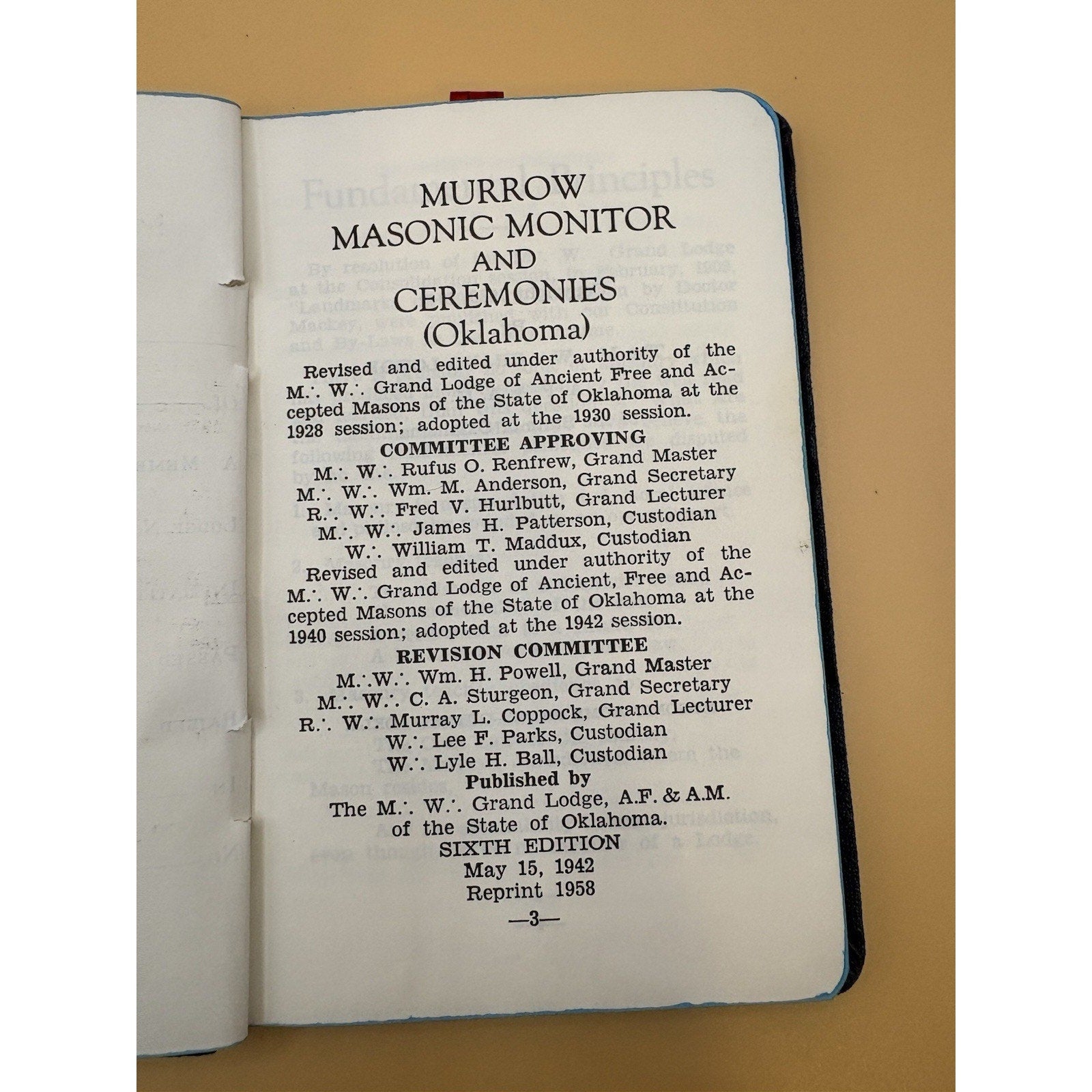 Murrow Masonic Monitor Oklahoma 1958 Blue Leather Masonic Ceremonies - Humphrey's Book Den