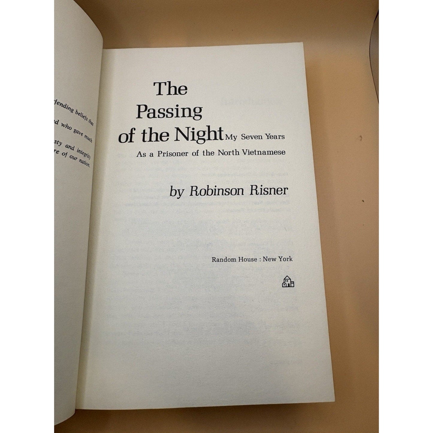 Passing of the Night Robinson Risner SIGNED 1st Ed 1973 Vietnam POW Memoir DJ - Humphrey's Book Den