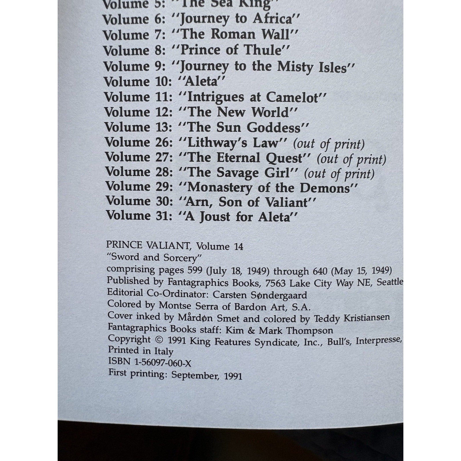 Prince Valiant Fantagraphics Book Lot Softcover Vol. 14 - 23 1991 First Ed, 1st Pr - Humphrey's Book Den