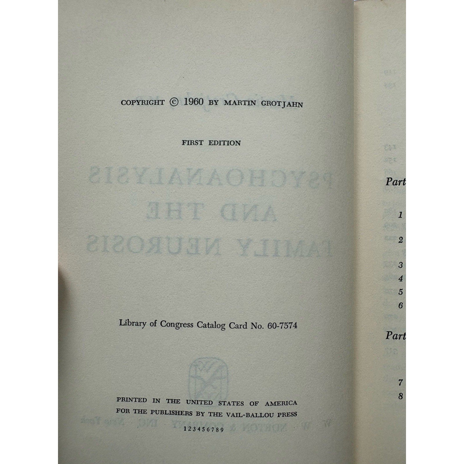Psychoanalysis and the Family Neurosis - Martin Grotjahn - First Edition 1960 - Humphrey's Book Den