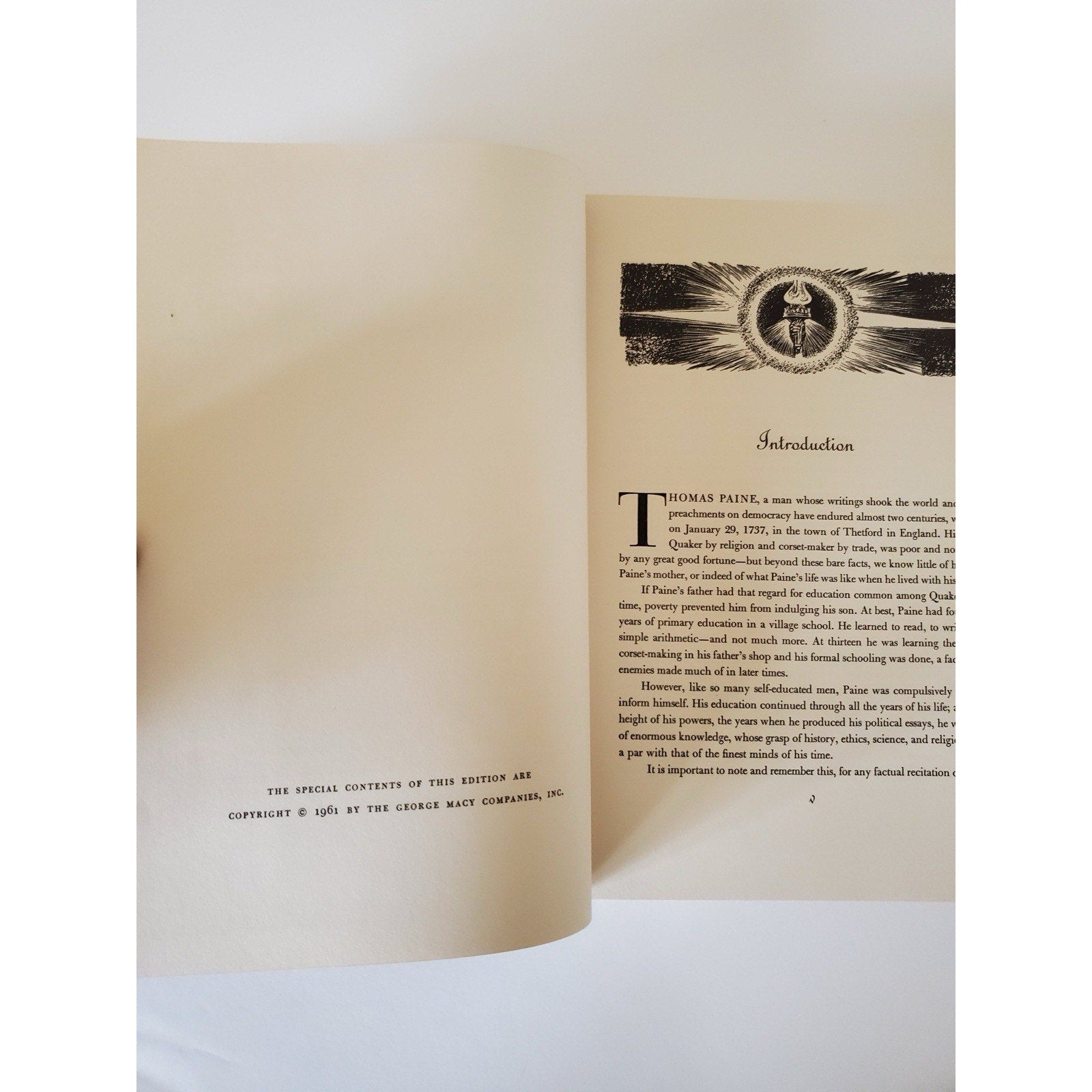 Rights of Man – Thomas Paine – Heritage Press 1961 – Sandglass - No Slipcase - Humphrey's Book Den