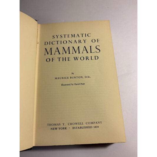 SYSTEMATIC DICTIONARY OF MAMMALS OF THE WORLD, 1962 1st Edition, Illustrated - Humphrey's Book Den