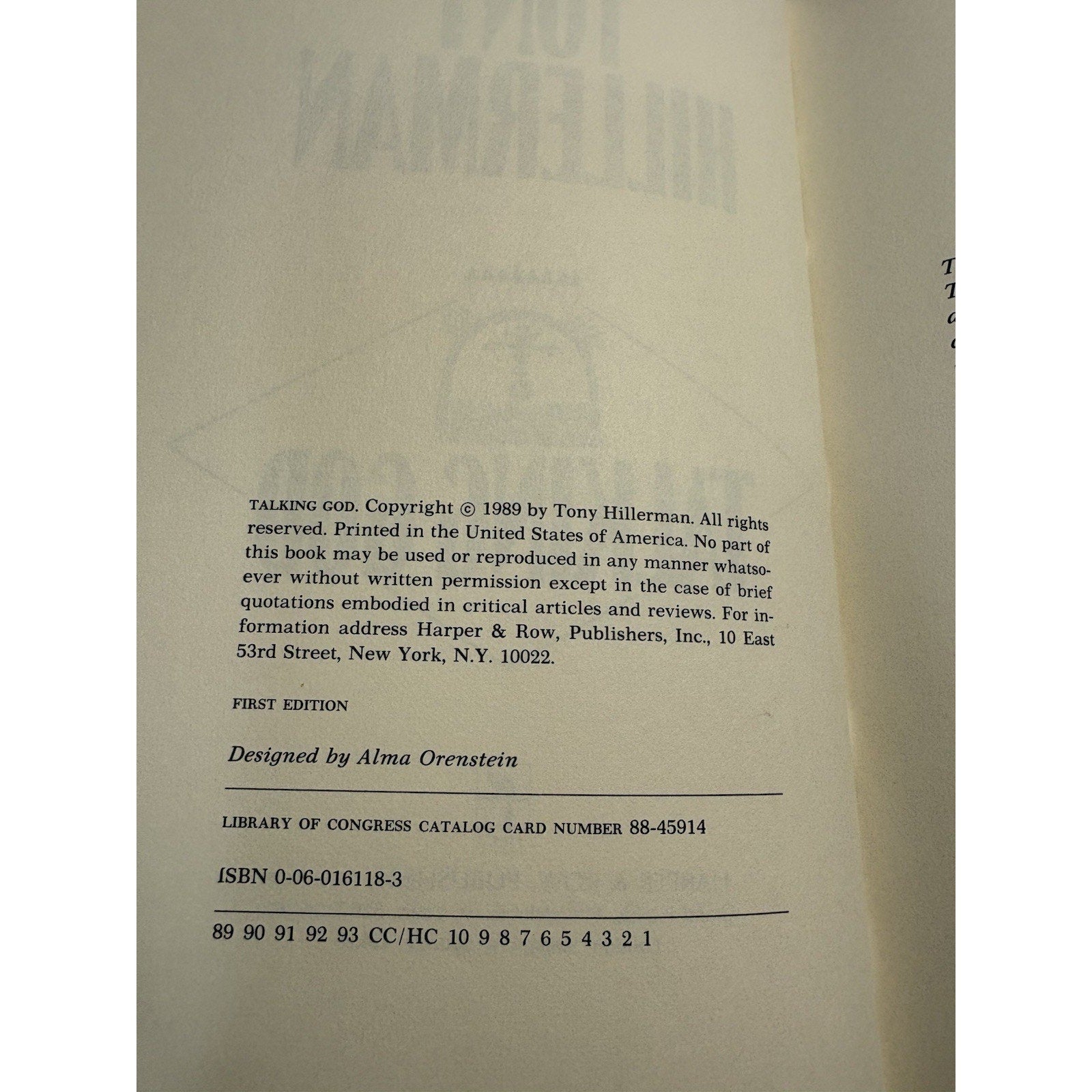 Talking God by Tony Hillerman 1989 First Edition Hardcover w/ Dust Jacket - Humphrey's Book Den