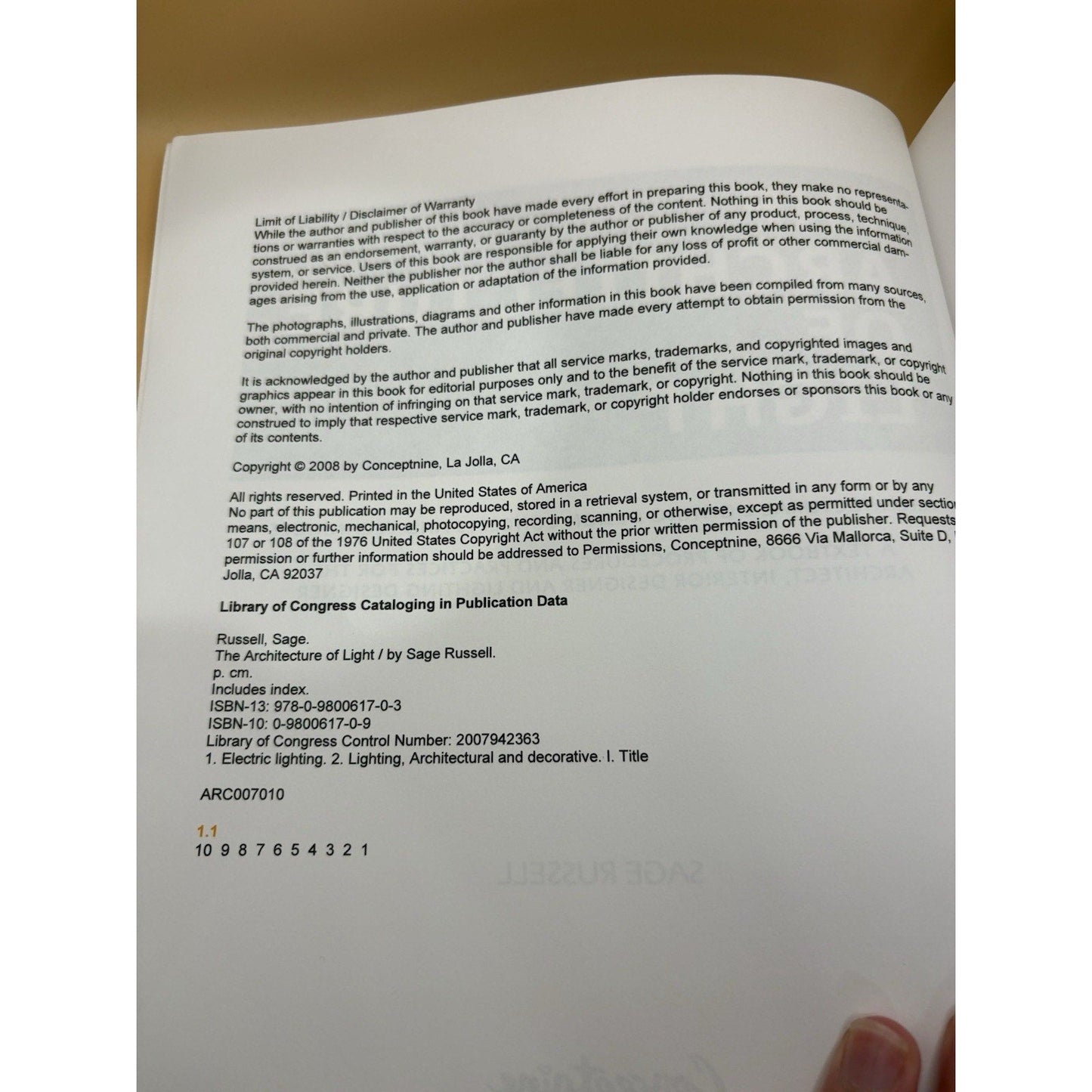 The Architecture of Light by Sage Russell HC 2008 Lighting Design Textbook - Humphrey's Book Den