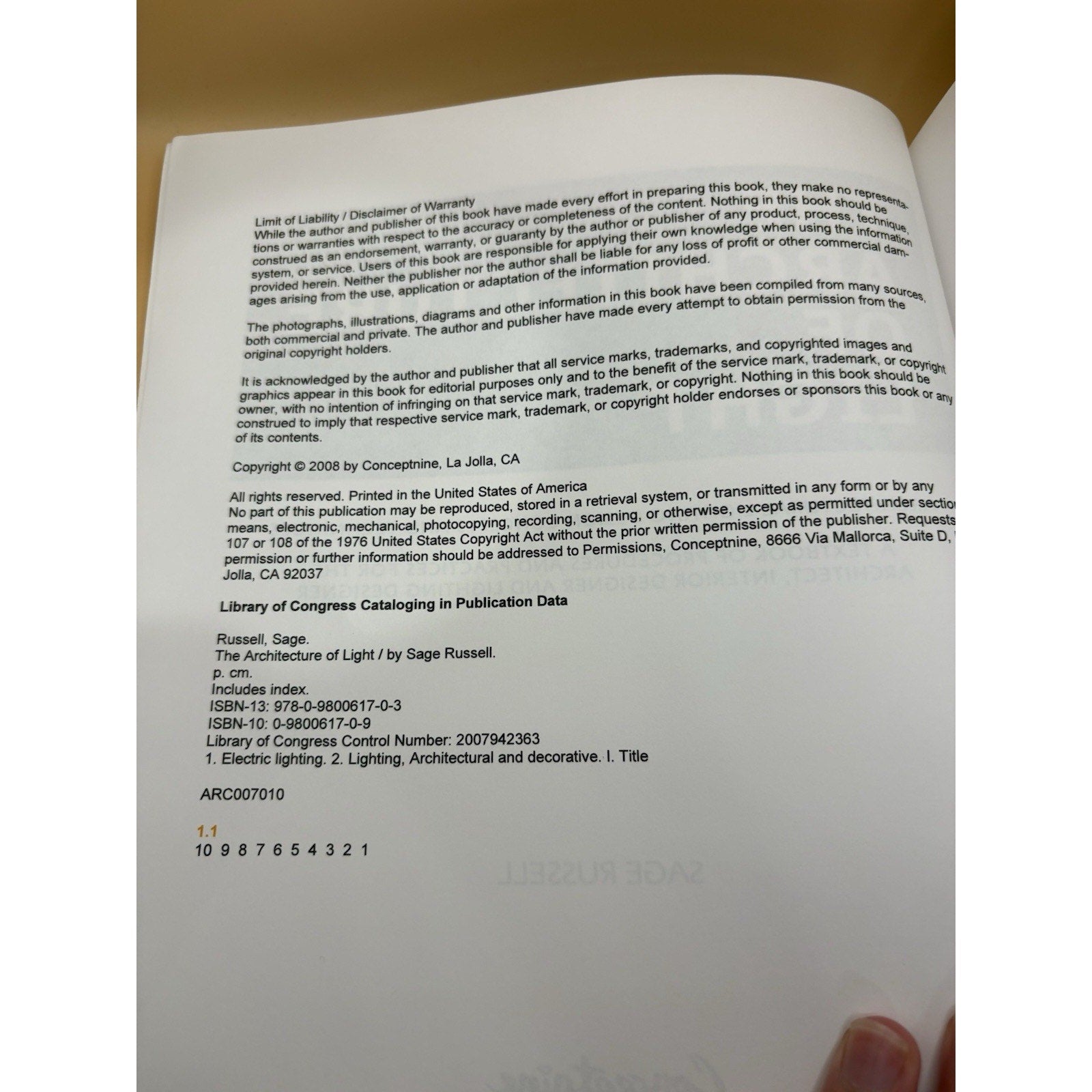 The Architecture of Light by Sage Russell HC 2008 Lighting Design Textbook - Humphrey's Book Den