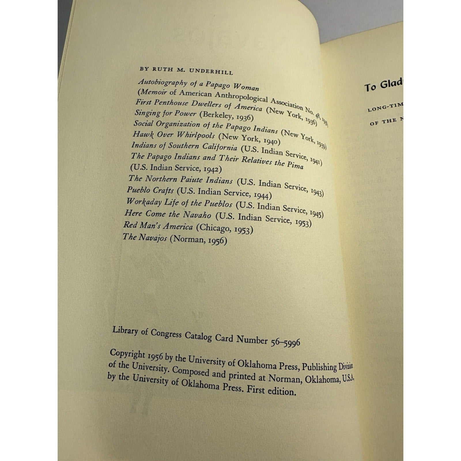 The Navajos Ruth M Underhill 1956 First Edition Univ of Oklahoma Press - Humphrey's Book Den