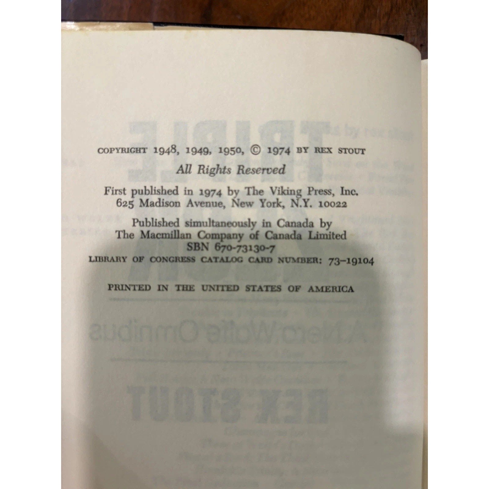 Triple Zeck A Nero Wolfe Omnibus 3 Novels Rex Stout 1974 Book Club Edition HC DJ - Humphrey's Book Den