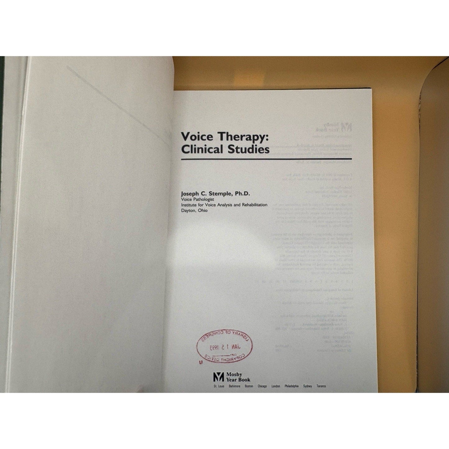 Voice Therapy: Clinical Studies – Joseph C. Stemple HC Mosby 1993 - Humphrey's Book Den
