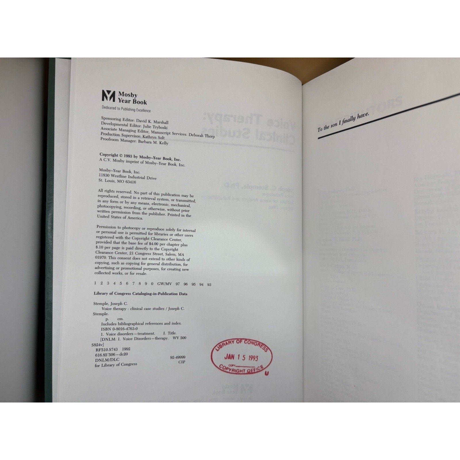 Voice Therapy: Clinical Studies – Joseph C. Stemple HC Mosby 1993 - Humphrey's Book Den