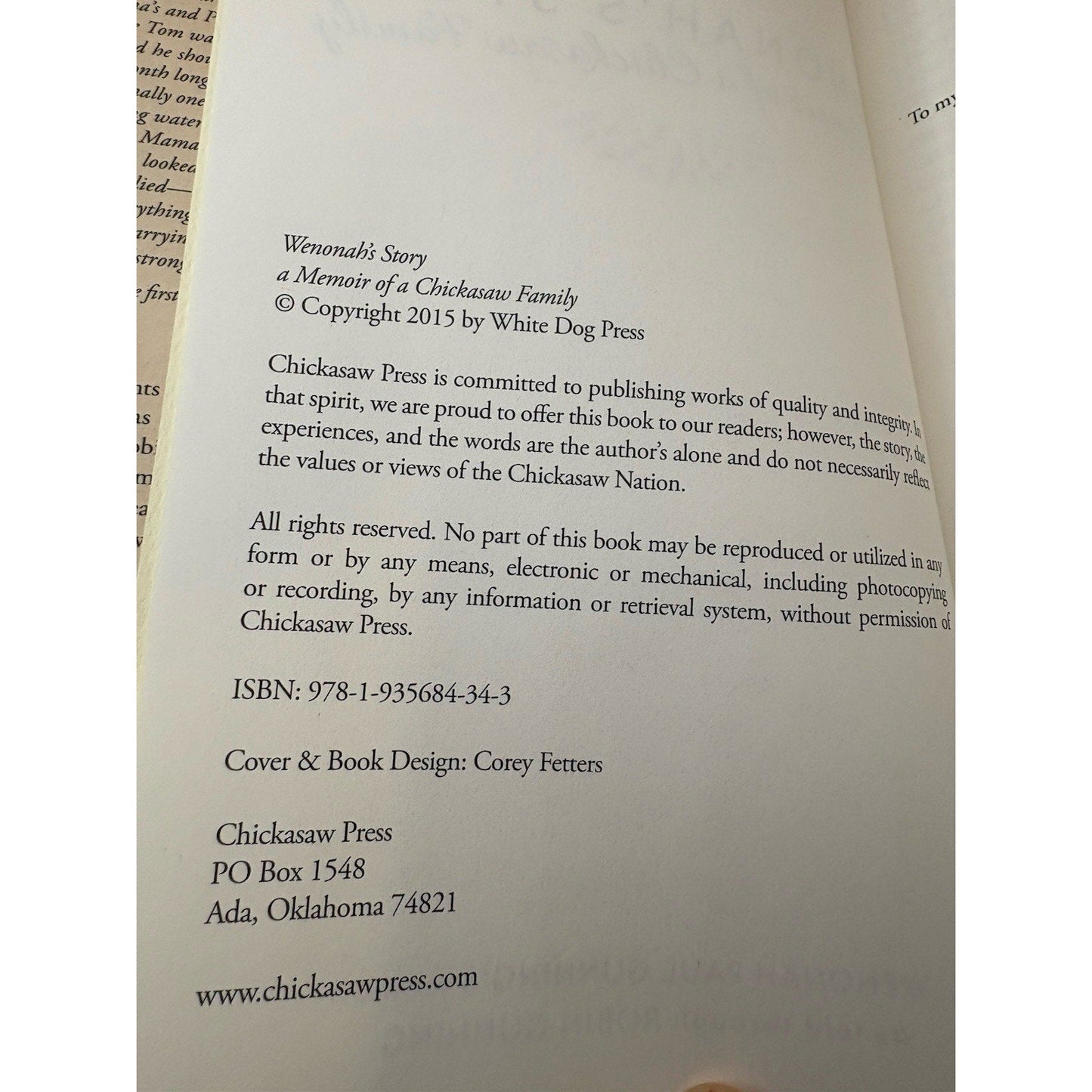 Wenonah’s Story Chickasaw Memoir Signed by Robin Gunning 1st Ed 2015 - Humphrey's Book Den